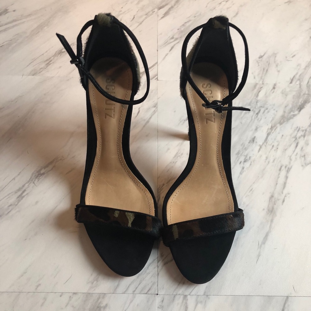 Schutz Nelita Camo Calf Hair Heel 7 - Picture 2 of 9